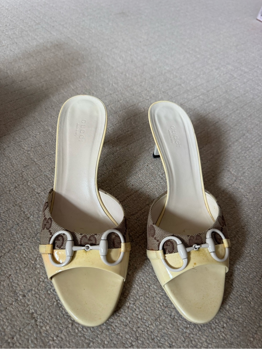 Gucci Vintage GG Monogram Horsebit Kitten Heel Mules